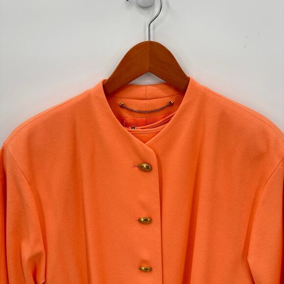 LOUIS FERAUD Vintage Orange Cashmere Wool Button Long Jacket & Blouse Set  // 8 - Picture 2 of 11